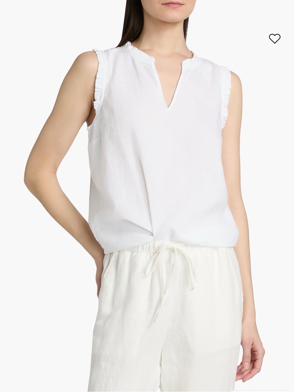Lilly Pulitzer Sleeveless White Ruffle-Trim V-Neck Top